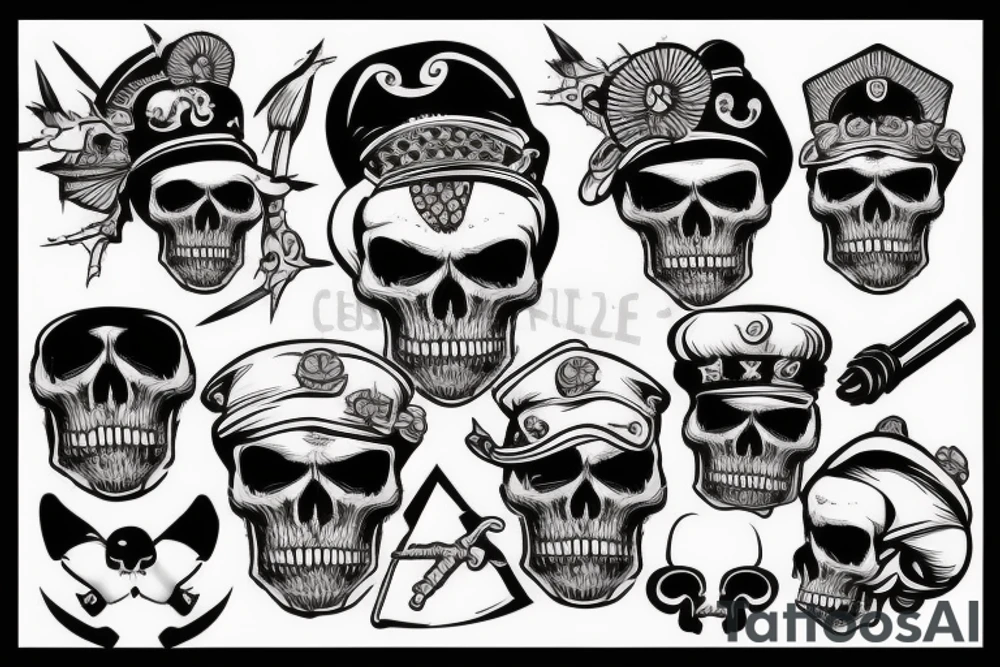 skull with army hat tattoo idea