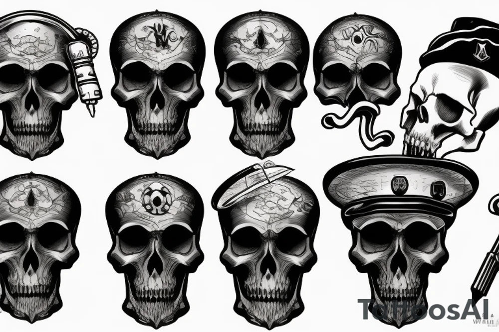 skull with army hat tattoo idea