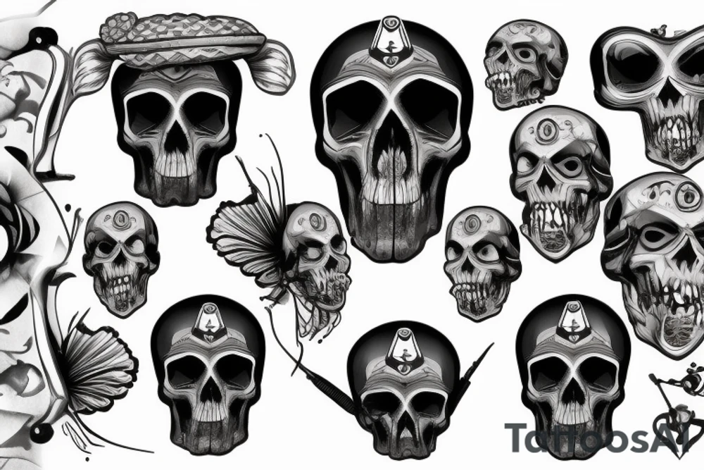 skull with army hat tattoo idea