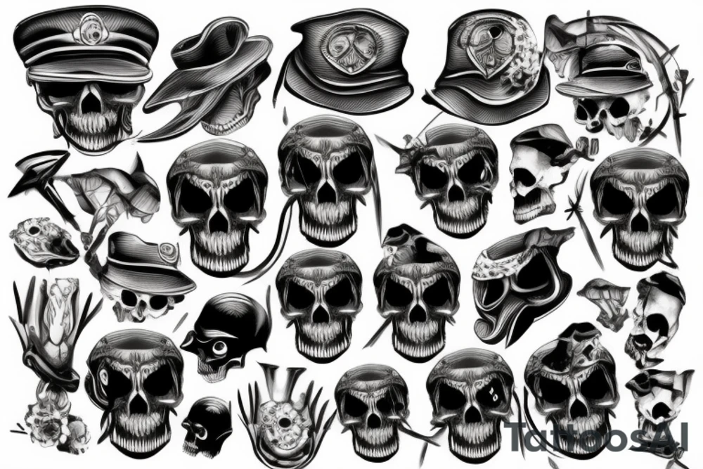 skull with army hat tattoo idea