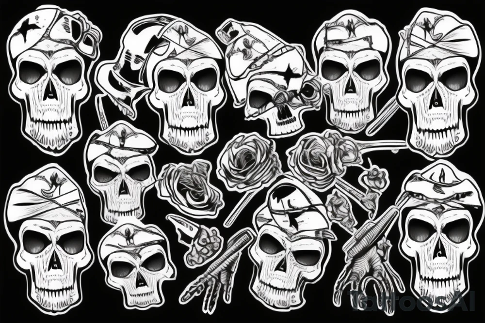 skull with army hat tattoo idea