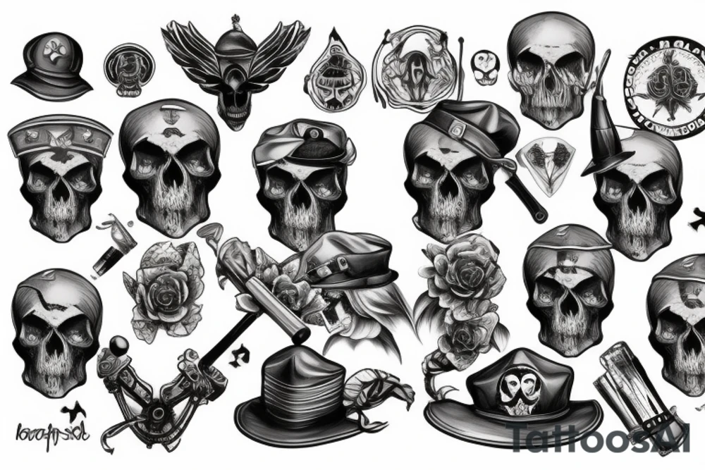 skull with army hat tattoo idea