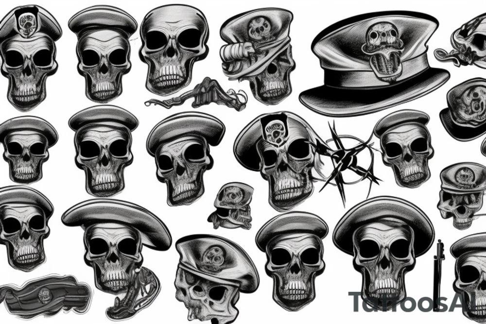 skull with army beret tattoo idea