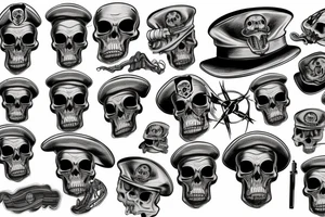 skull with army beret tattoo idea
