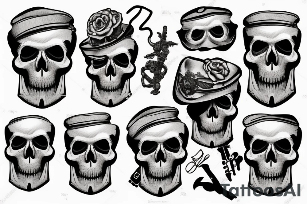 skull with army beret tattoo idea