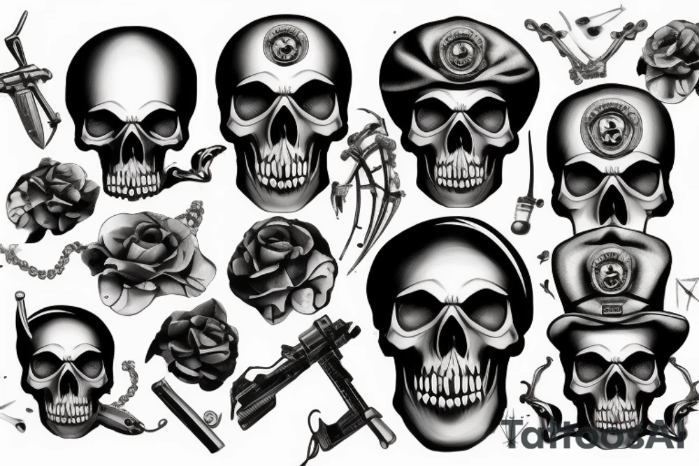 skull with army beret tattoo idea