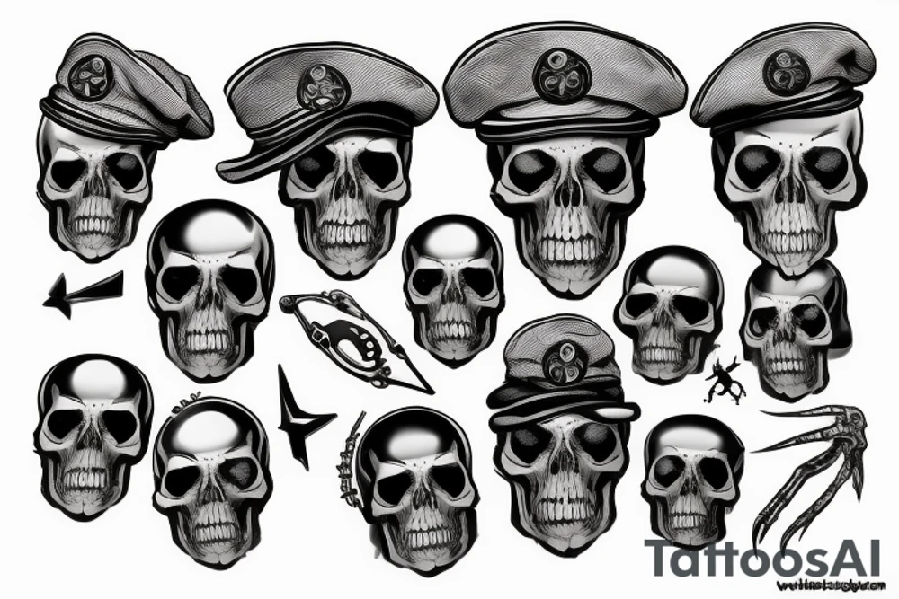 skull with army beret tattoo idea