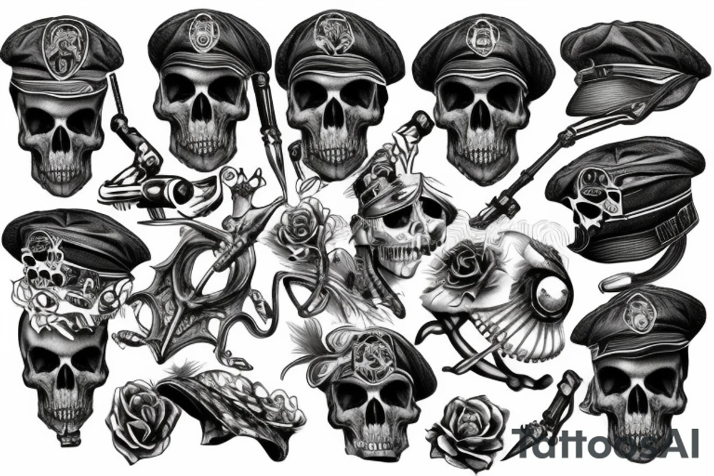 skull with army beret tattoo idea