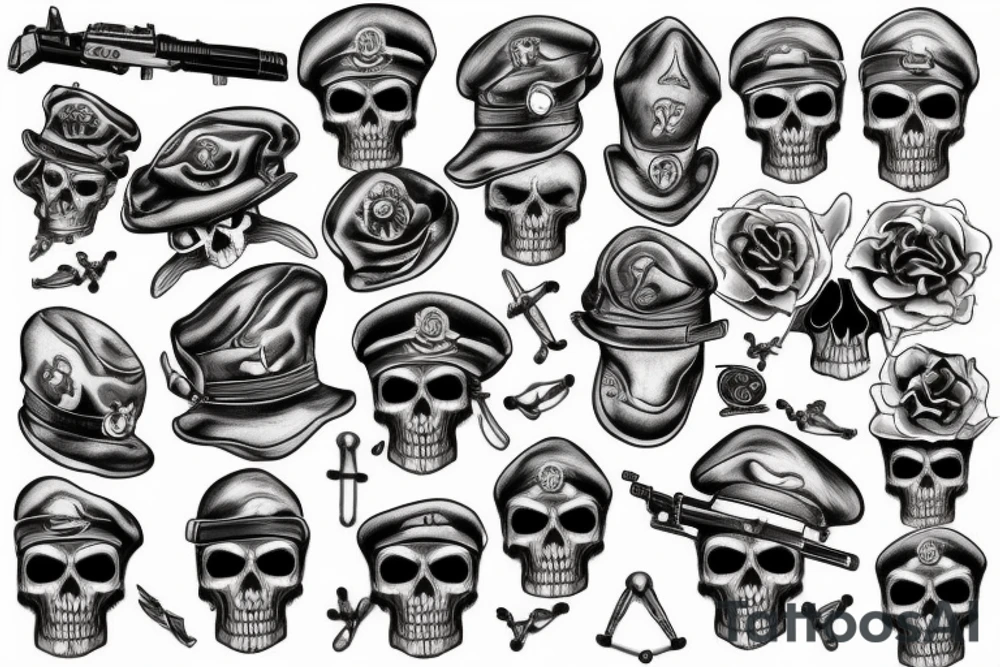 skull with army beret tattoo idea