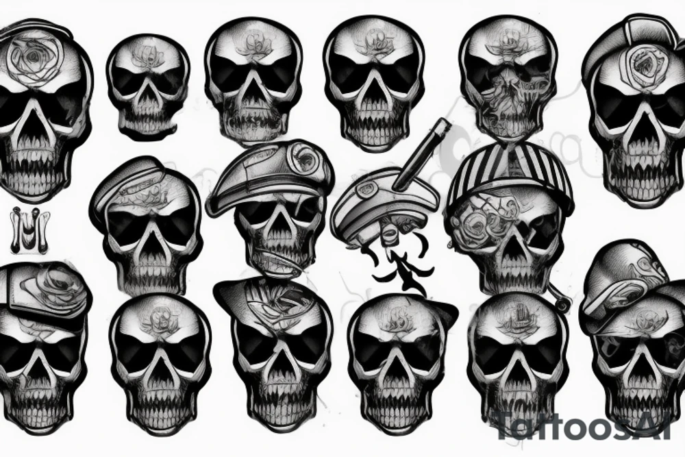 skull with army beret tattoo idea