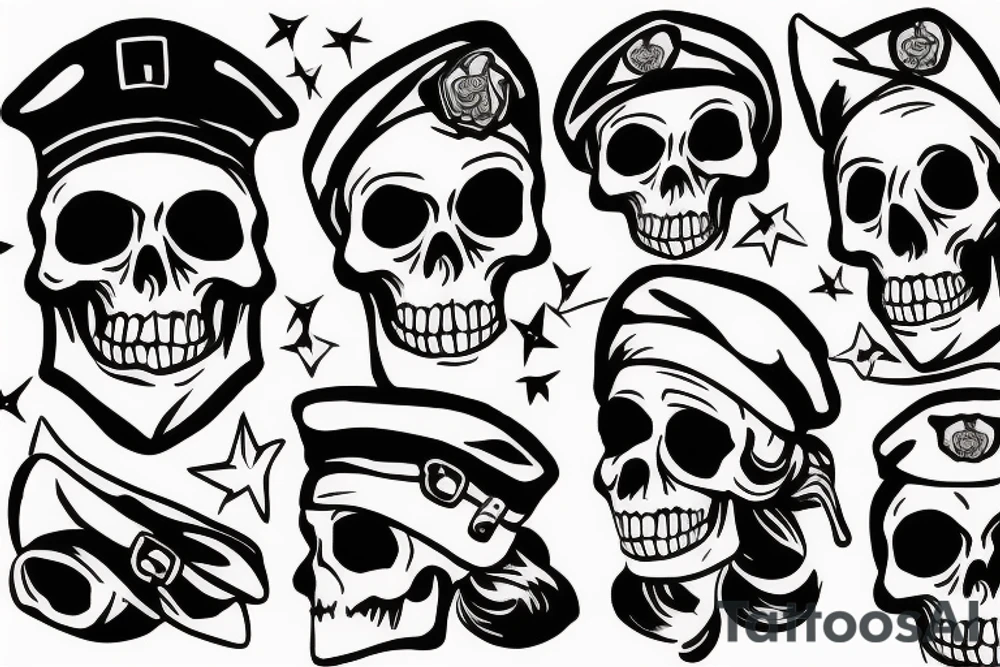 skull with army beret tattoo idea