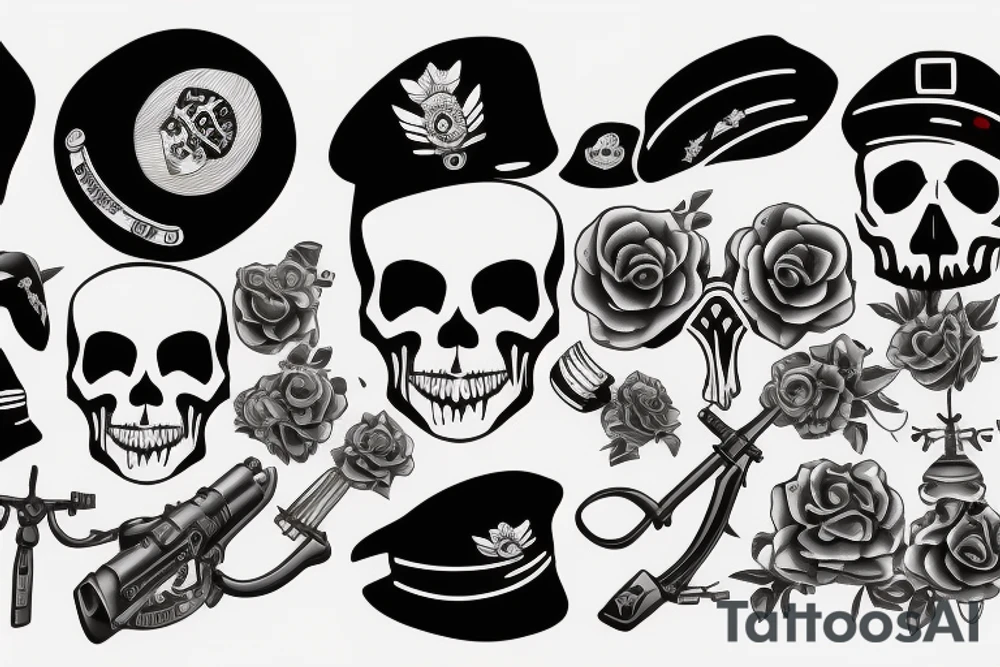 skull with army beret tattoo idea