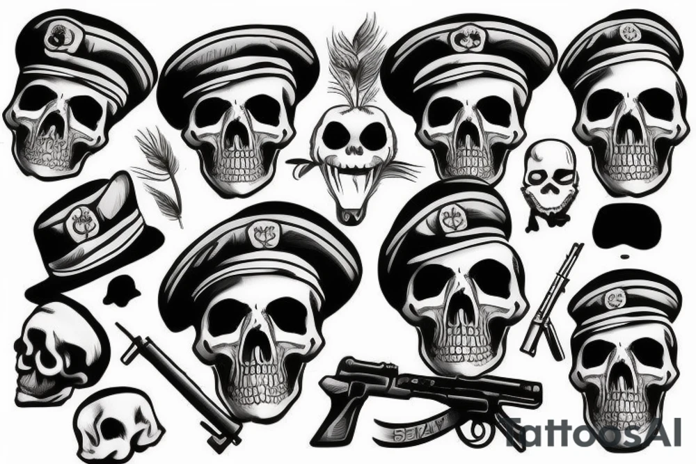 skull with army beret tattoo idea