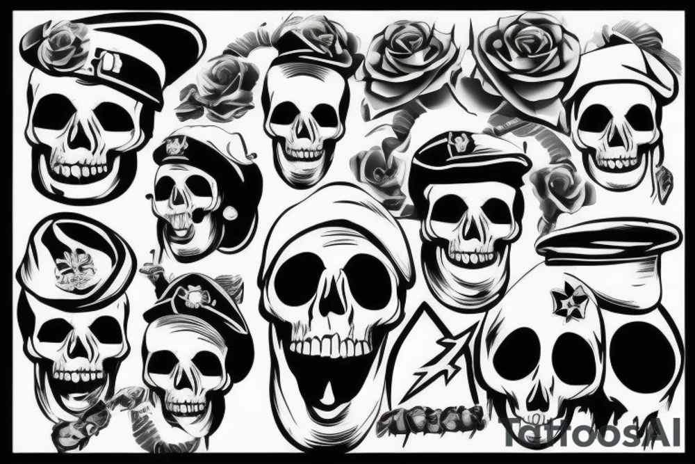 skull with army beret tattoo idea