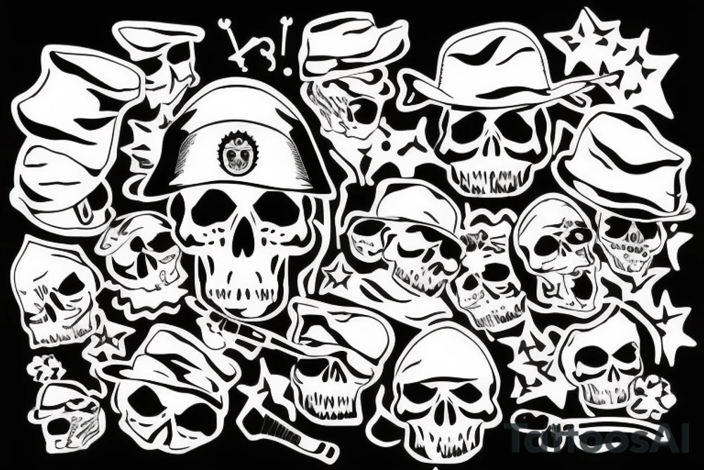 skull with army beret tattoo idea