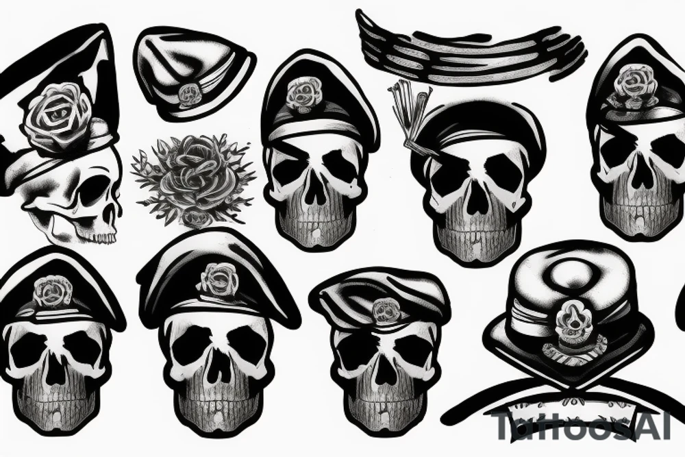 skull with army beret tattoo idea