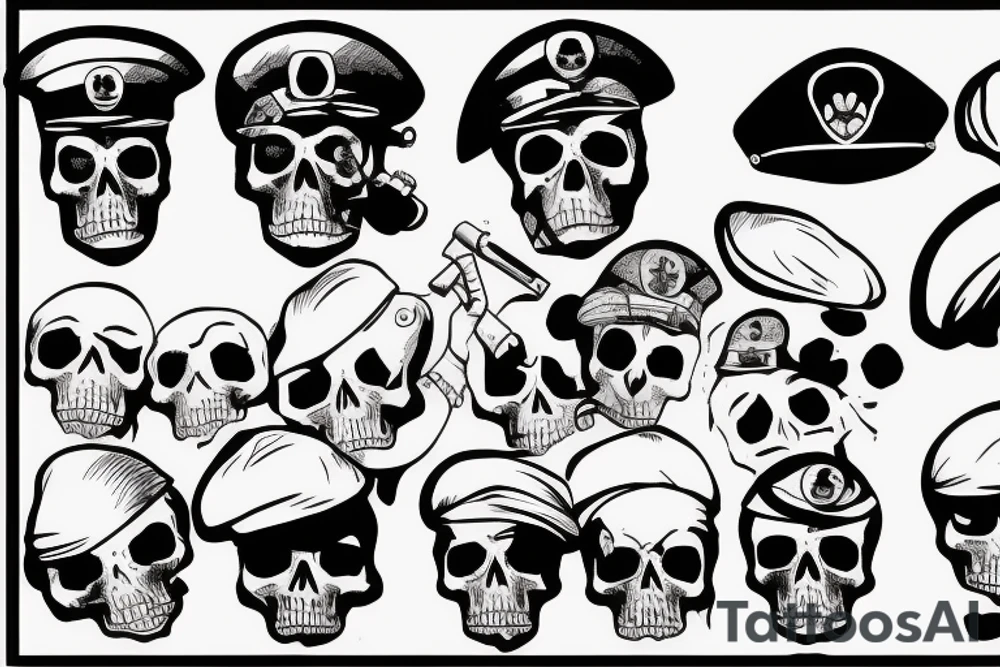 skull with army beret tattoo idea
