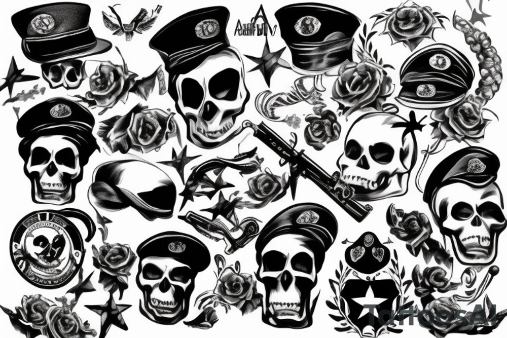 skull with army beret tattoo idea