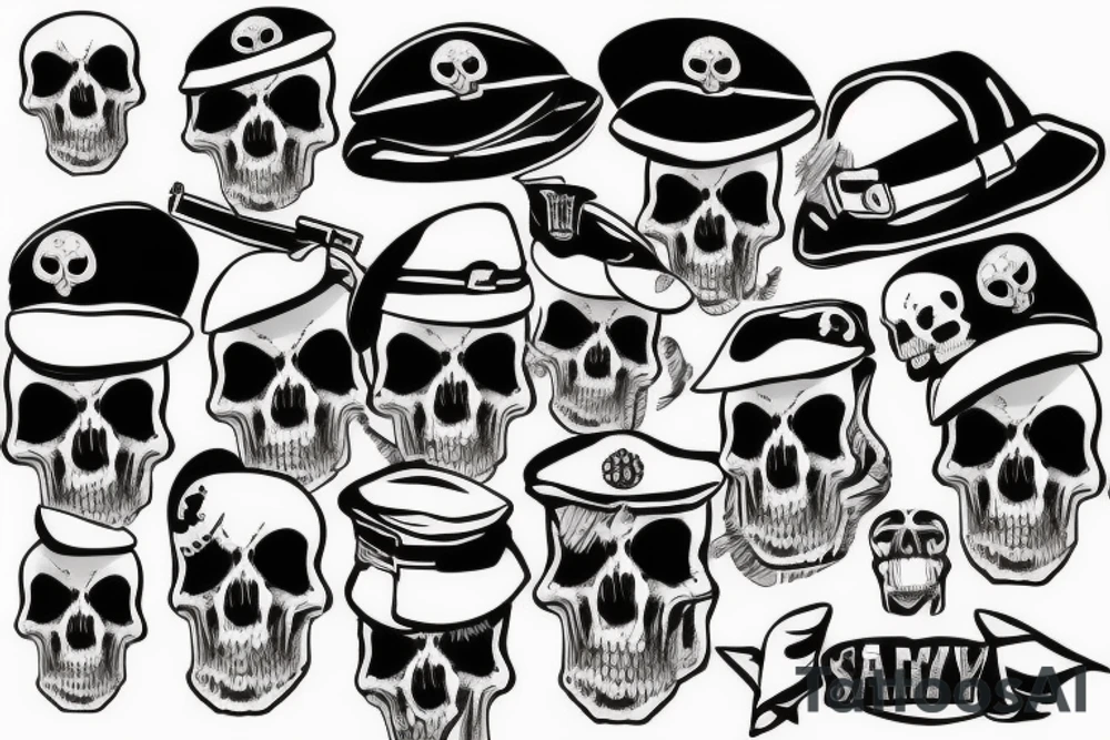 skull with army beret tattoo idea