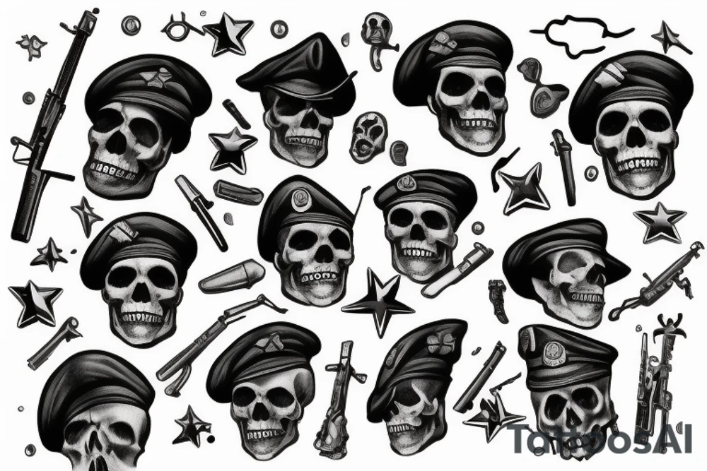 skull with army beret tattoo idea