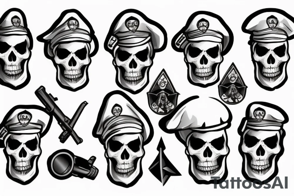 skull with army beret tattoo idea