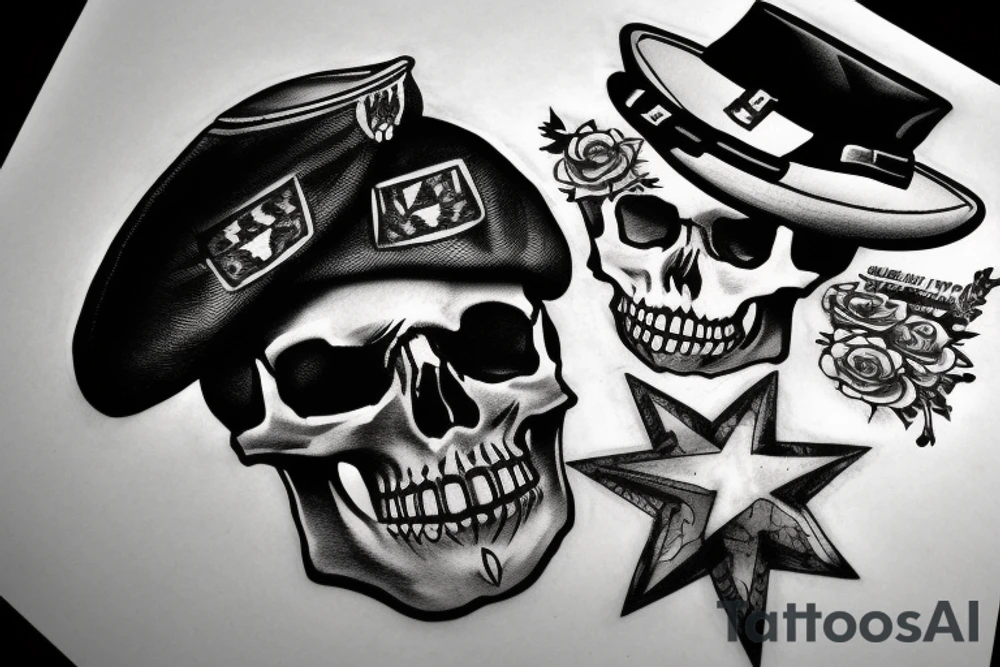 skull with army beret tattoo idea
