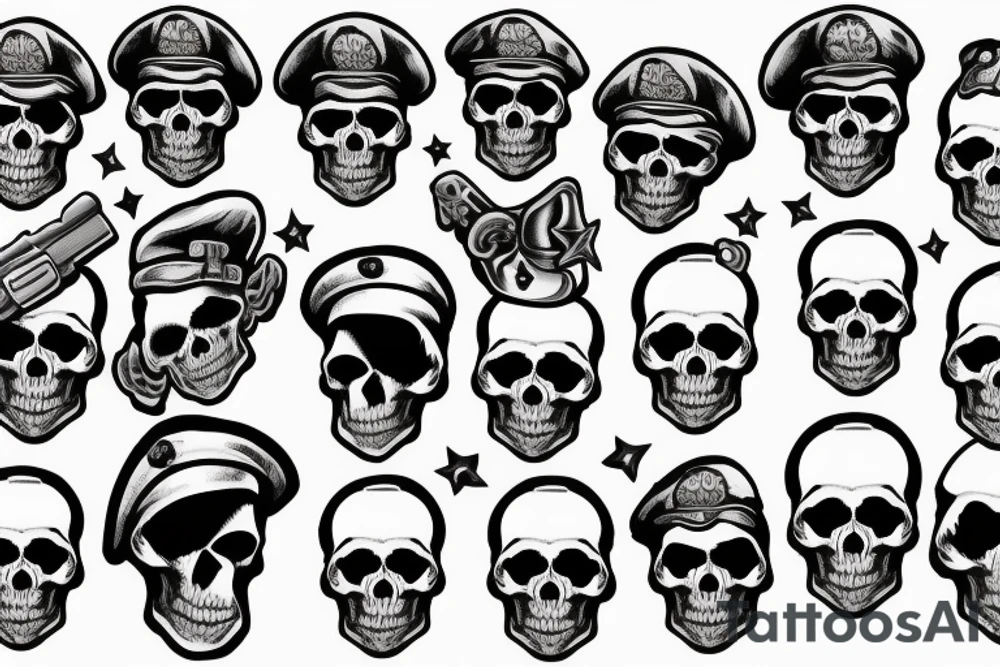 skull with army beret tattoo idea