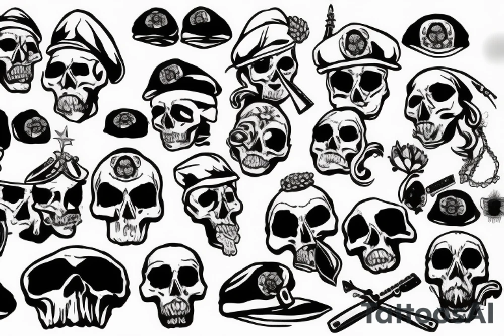 skull with army beret tattoo idea
