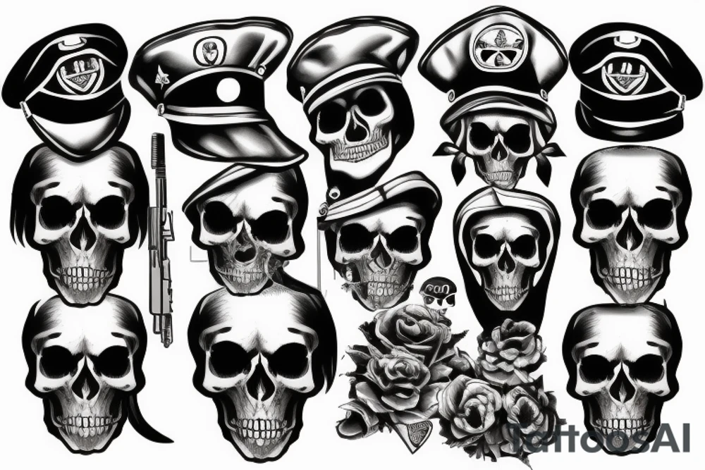 skull with army beret tattoo idea