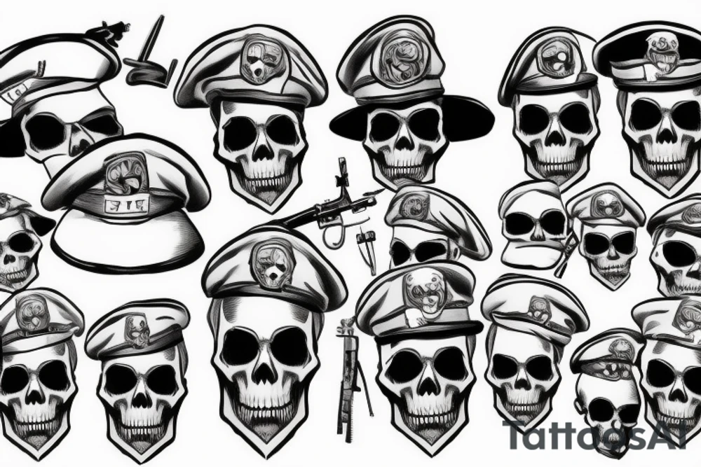 skull with army beret tattoo idea