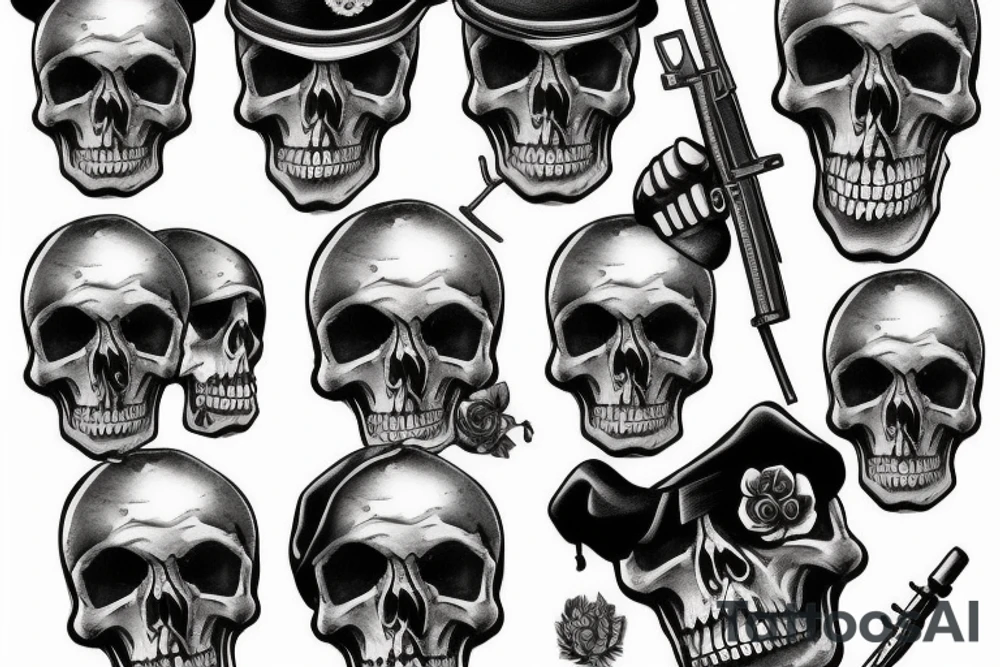 skull with army beret tattoo idea