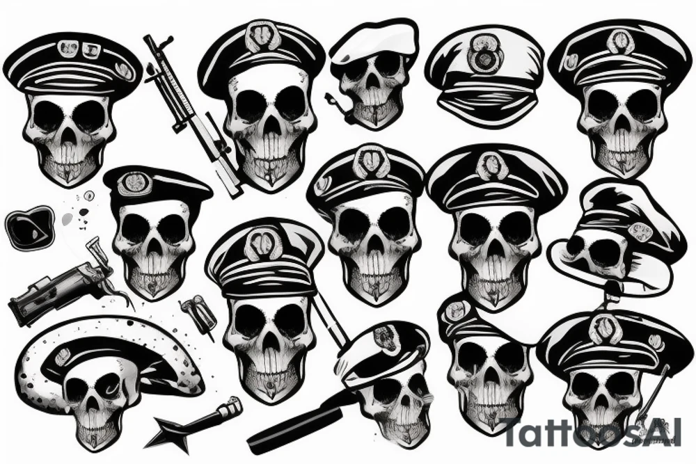 skull with army beret tattoo idea