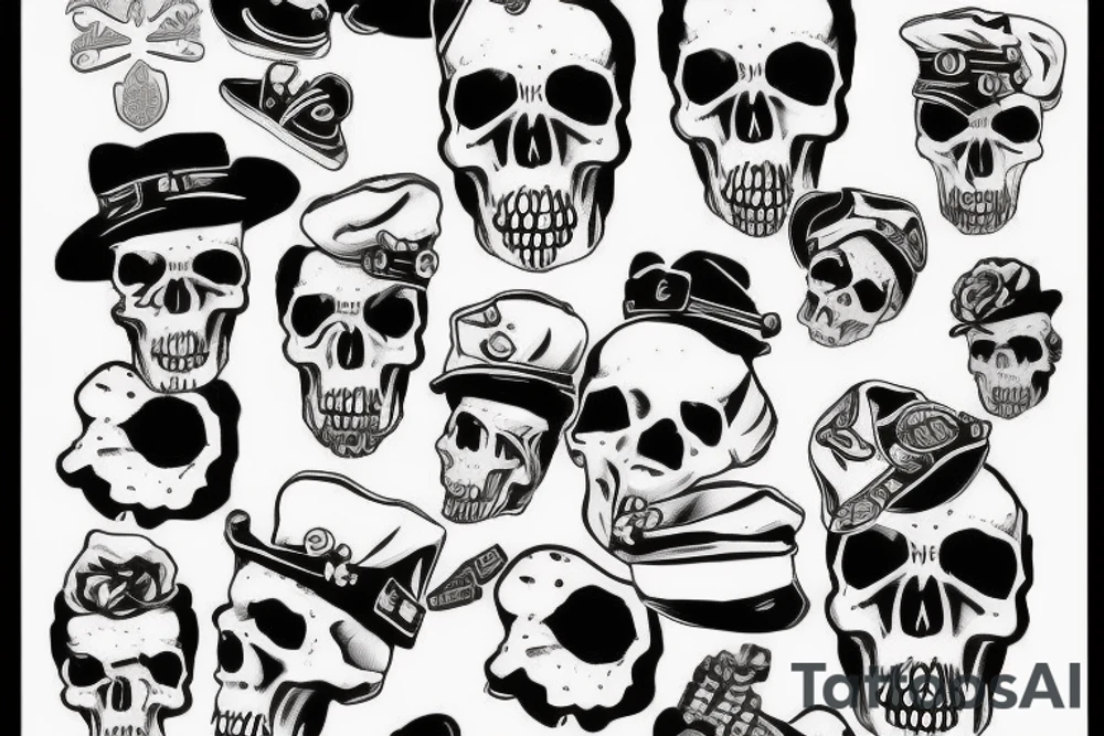 skull with army beret tattoo idea