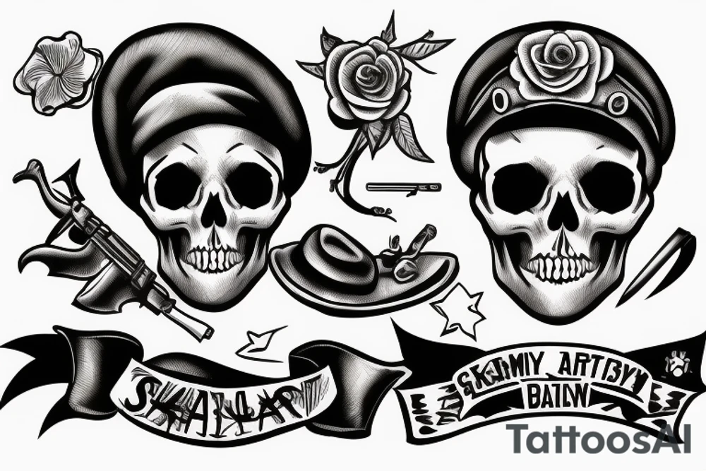 skull with army beret tattoo idea