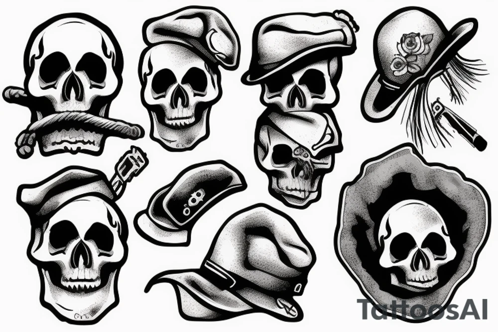 skull with army beret tattoo idea