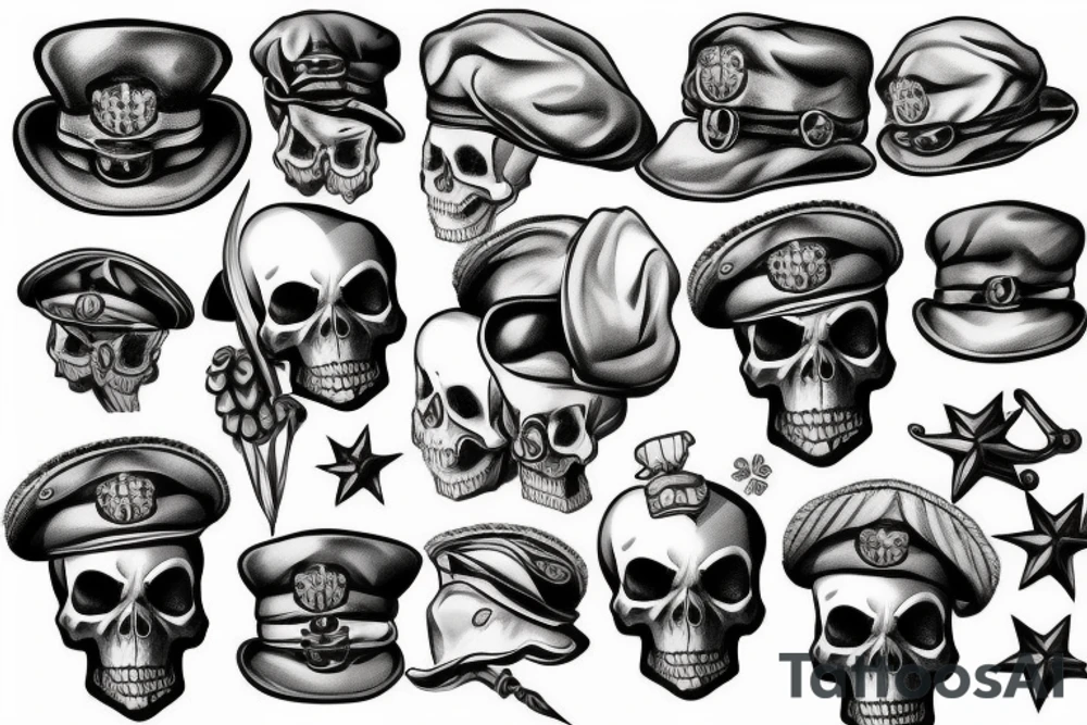 skull with army beret tattoo idea