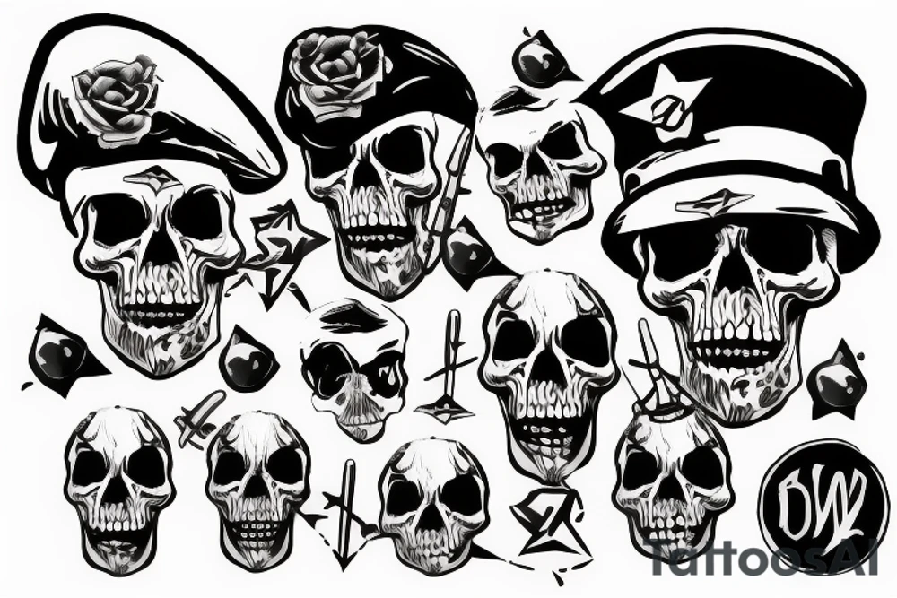 skull with army beret tattoo idea