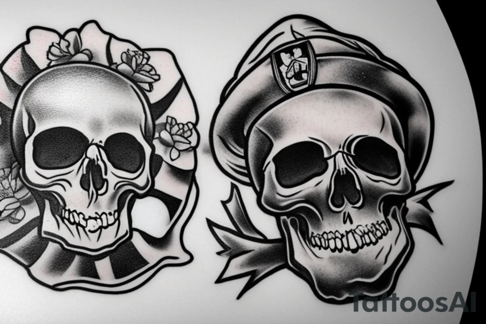 skull with army beret tattoo idea