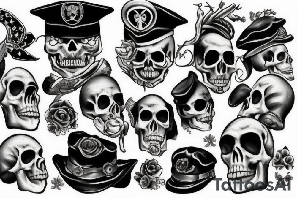 skull with army beret tattoo idea