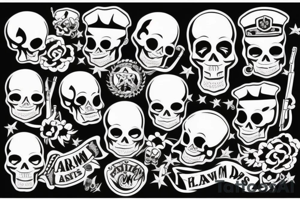 skull with army beret tattoo idea