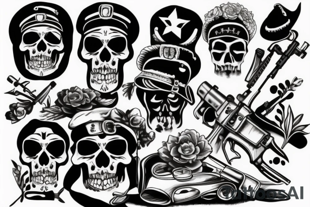 skull with army beret tattoo idea