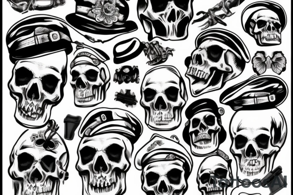 skull with army beret tattoo idea