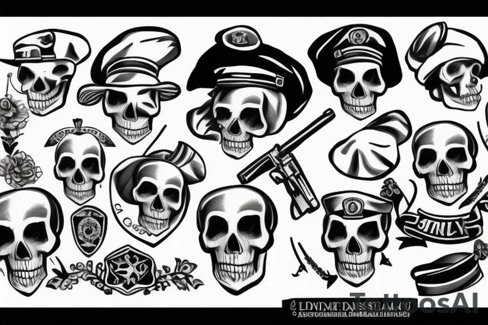 skull with army beret tattoo idea
