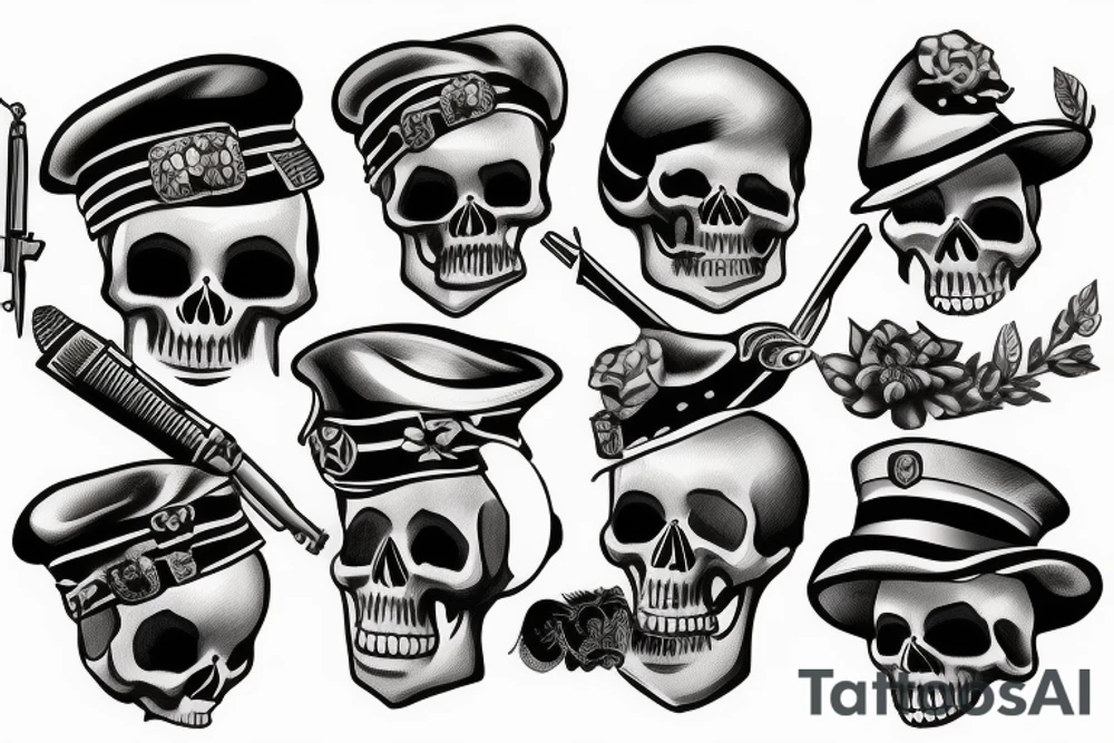 skull with army beret tattoo idea