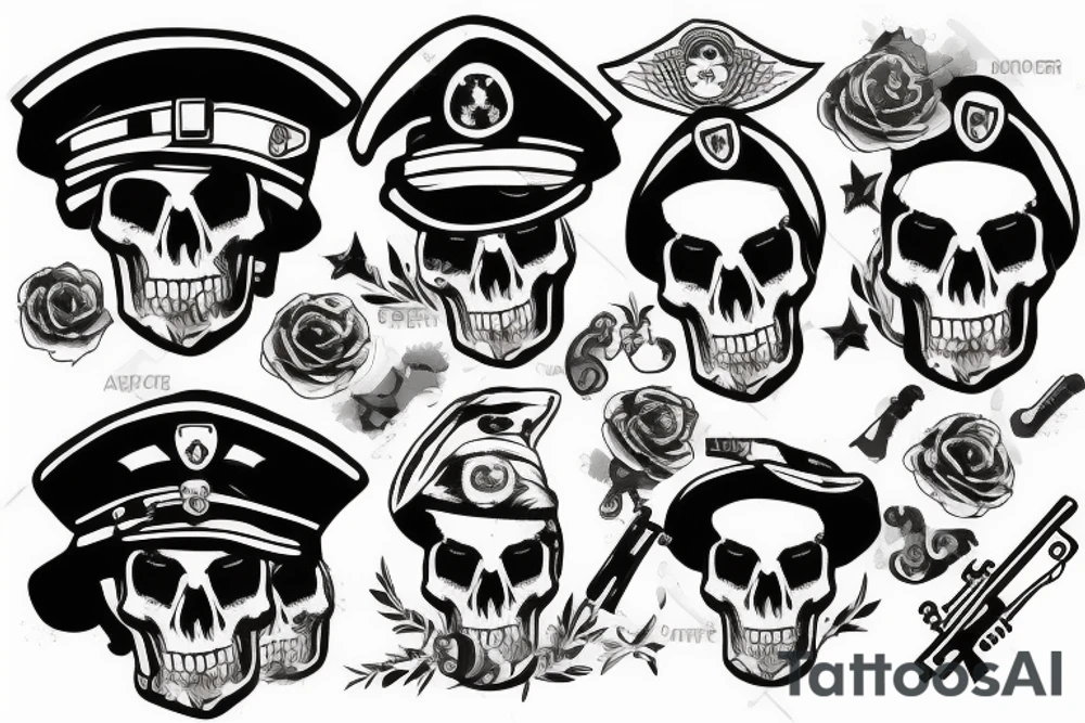 skull with army beret tattoo idea