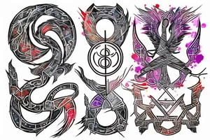with glitch effect, watercolor one ancient symbol meaning freedom and ability see what others cannot Cypher names Oleksii iryna and artem tattoo idea