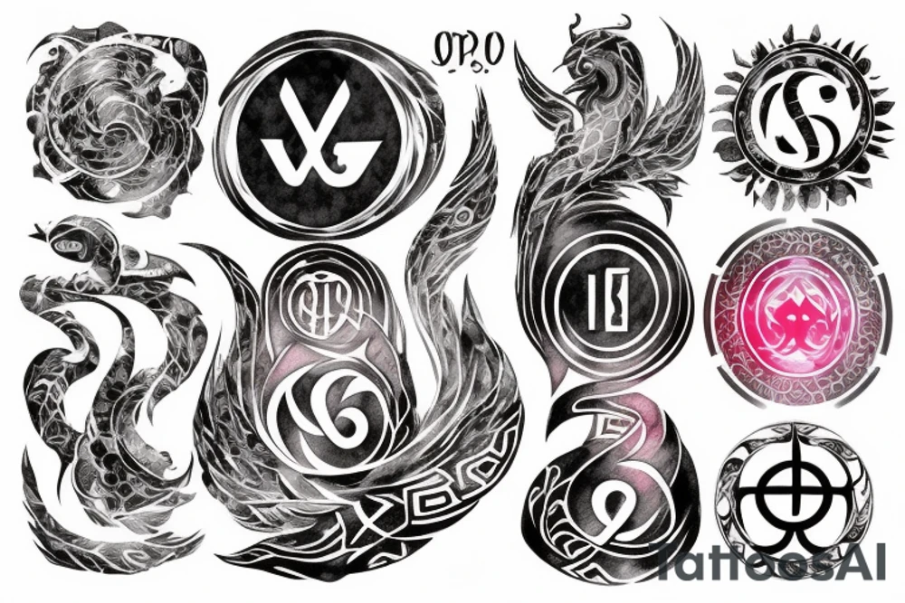 with glitch effect, watercolor one ancient symbol meaning freedom and ability see what others cannot Cypher names Oleksii iryna and artem tattoo idea