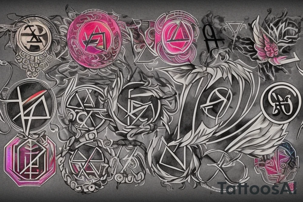 with glitch effect, watercolor one ancient symbol meaning freedom and ability see what others cannot Cypher names Oleksii iryna and artem tattoo idea