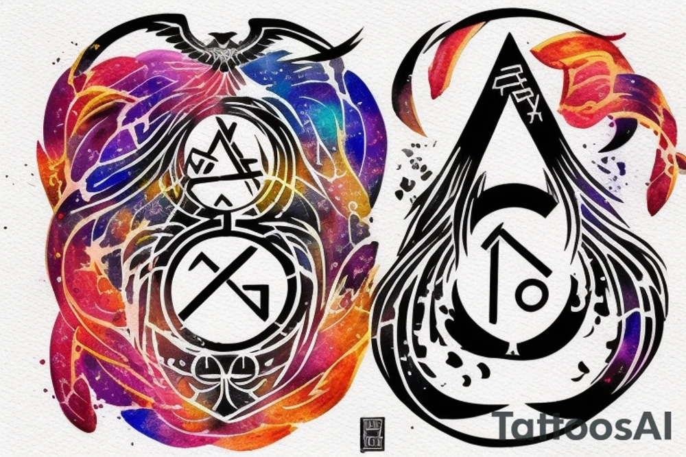 with glitch effect, watercolor one ancient symbol meaning freedom and ability see what others cannot Cypher names Oleksii iryna and artem tattoo idea