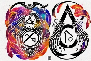 with glitch effect, watercolor one ancient symbol meaning freedom and ability see what others cannot Cypher names Oleksii iryna and artem tattoo idea